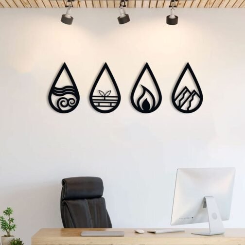 GoneNow 4 Pieces Four Elements Acrylic Wall Art Black , Black Decor Accents for Bedroom Living Room Office Decor | Ready to hang Wall Decor Acrylic Art | The Decor Company